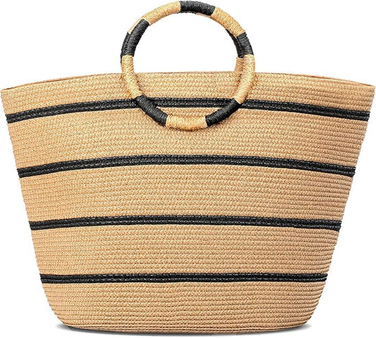 TOFUNTOY Beach Bags for Women Straw Tote Bag Summer Beach Bag Large Woven Straw Tote for Vacation Holiday