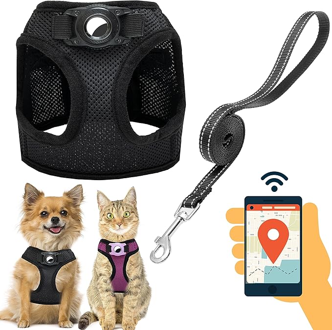 JVVGPET Dog Harness with Airtag Holder for Small Dogs, Puppy, Cats - No Pull Step in Small Dog Harness and Reflective Dog ...