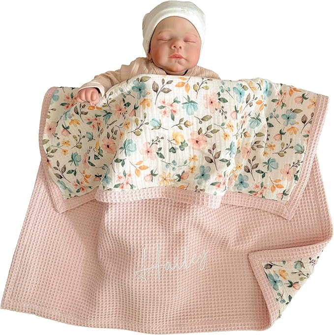 Mouliss Personalized Baby Blanket with Name – Handmade 100% Organic Cotton Newborn Gift | Custom Knit Blanket for Boys, Gi...