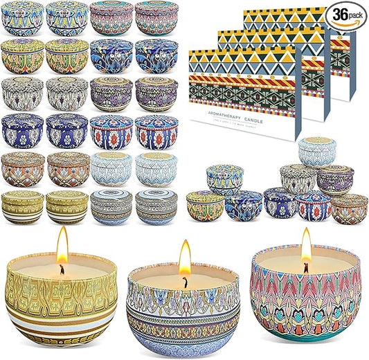 36 Pack Scented Candles Set for Home, Relaxing Stress Relief, Aromatherapy, Russian Patterns - Natural Soy Wax and Fragran...