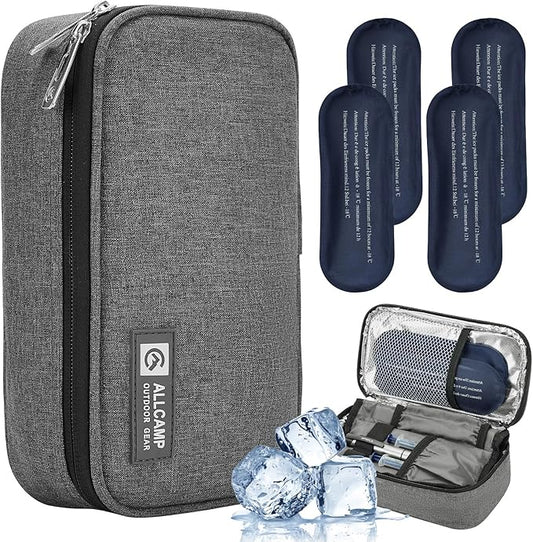 ALLCAMP Insulin Cooler Travel Case TSA Approved, Diabetic Medication Cooler Bag with 4 Ice Packs & Multi-Layer Storage, Po...