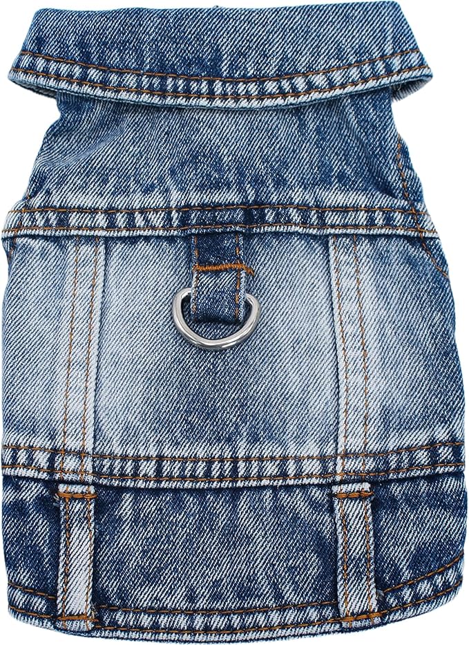 Puppy Clothes for Small Dogs Boy,Classic Western Denim Dog Coat ,Dog Jeans Jacket with Leash D-Ring,Pet Cat Costumes ,Cool...