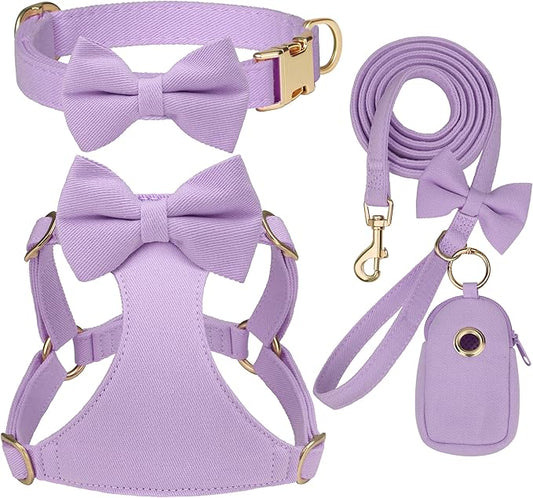 Beirui Adorable Small Dog Harness Collar and Leash Set,Cute Puppy Harness Set with 3 Bows for Small Dogs,Shih Tzu,Dachshun...