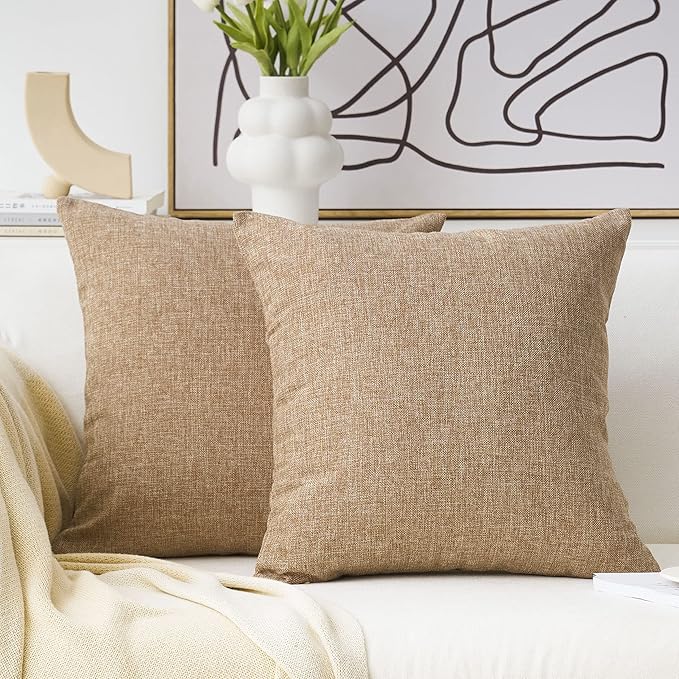 Home Brilliant Linen Throw Pillow Covers 18x18 Burlap Decorative Pillow Covers Farmhouse Throw Pillows for Couch Bench Sof...