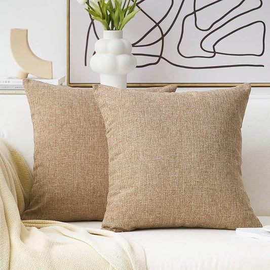 Home Brilliant Linen Throw Pillow Covers 18x18 Burlap Decorative Pillow Covers Farmhouse Throw Pillows for Couch Bench Sof...