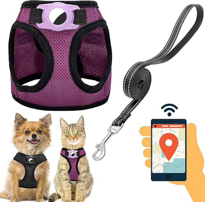 JVVGPET Dog Harness with Airtag Holder for Small Dogs, Puppy, Cats - No Pull Step in Small Dog Harness and Reflective Dog ...