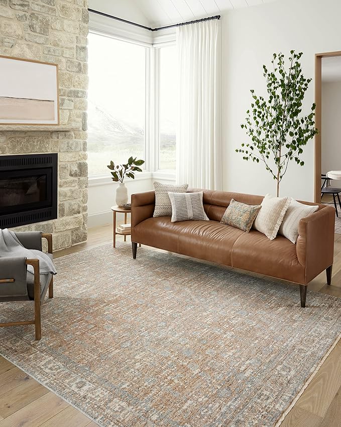 Loloi Angela Rose Blake Collection BLA-05 Sand/Sky 6'-7" x 9'-10", .25" Pile Height, Fringe, Area Rug