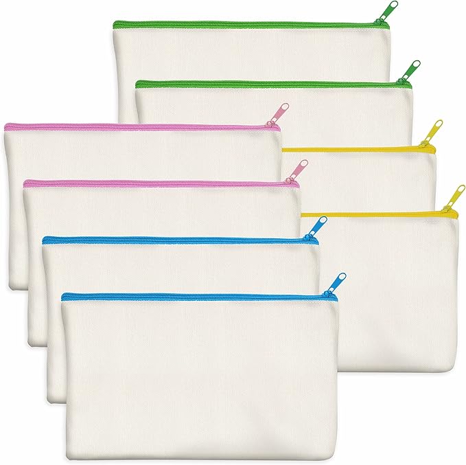 8 Pack Canvas Colorful Zipper Bags, DIY Craft Bags Travel Canvas Makeup Pouches for Cosmetic Toiletry Stationery Storage (...