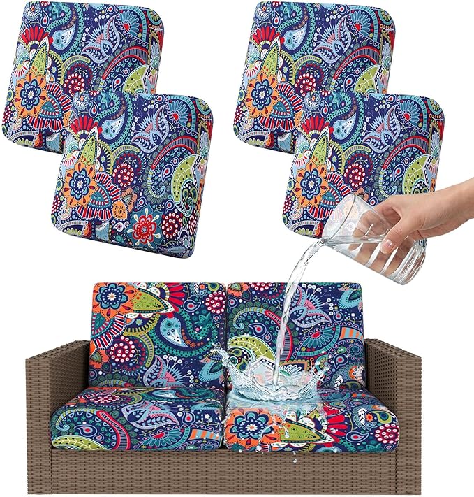 Smiry Waterproof Patio Cushion Covers, Stretch Outdoor Couch Slipcovers Replacement Washable Furniture Protector Sofa Chai...