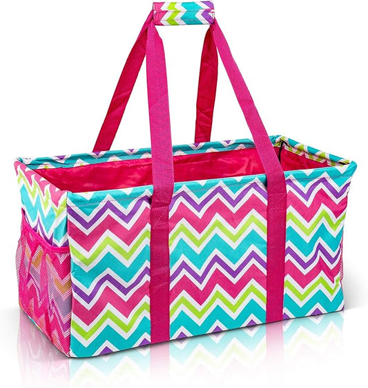 Lucazzi Extra Large Utility Tote Bag - Oversized Collapsible Reusable Wire Frame Rectangular Canvas Basket With Two Exteri...