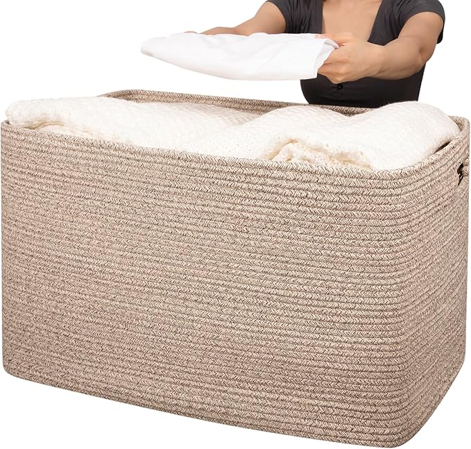 OIAHOMY 118L XXXLarge Cotton Rope Storage Basket, Oversized Blanket Basket, Used for Organizing Dirty Clothes in Living Ro...