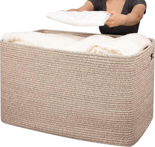 OIAHOMY 118L XXXLarge Cotton Rope Storage Basket, Oversized Blanket Basket, Used for Organizing Dirty Clothes in Living Ro...