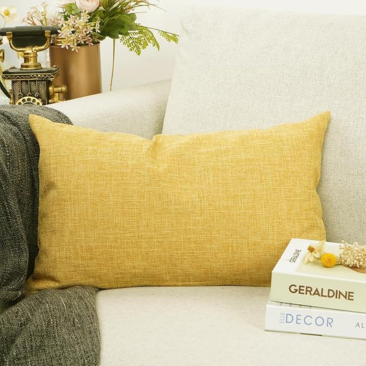 YOUR SMILE Solid Color Cotton Linen Decorative Throw Pillow Case Cushion Cover Pillowcase for Couch Sofa Bed,12 X 20 Inche...