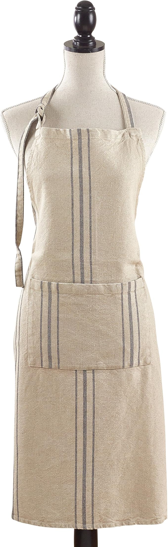 SARO LIFESTYLE Ferme Maison Collection Striped Style Linen Apron/1117.N01, 28" x 35", Natural