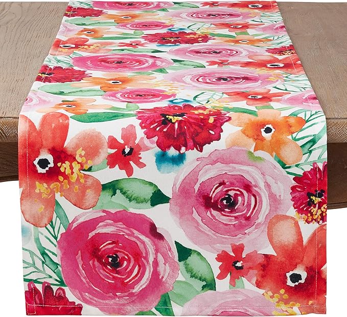 SARO LIFESTYLE Santa Monica Floral Table Runner, Multi, 16"x72"