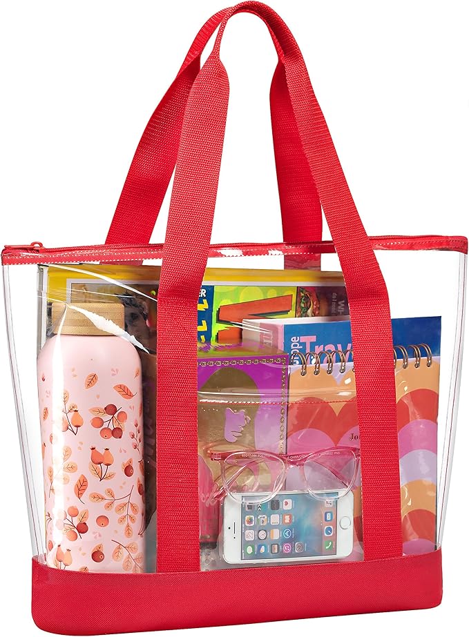 Handy Laundry Clear Tote Bag - Zipper Closure, Long Shoulder Strap, Fabric Trimming. | Zipper Closure, Long Shoulder Stra...