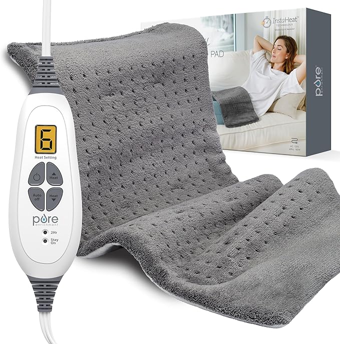 Pure Enrichment® PureRelief® XL Heating Pad - 12" x 24" Electric Heating Pad for Back Pain & Cramps, 6 Heat Settings, Soft...