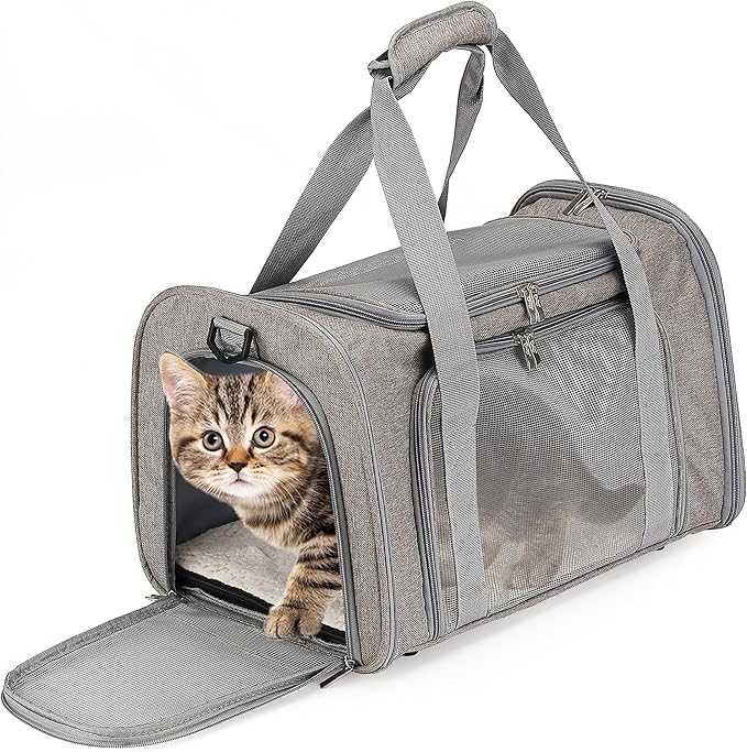 Mr. Pen- Pet Carrier, 17.5" x 11.2" x 11.5", Medium Size, Gray, Portable Travel Carrier for Small Pets, Cats & Small Dogs,...