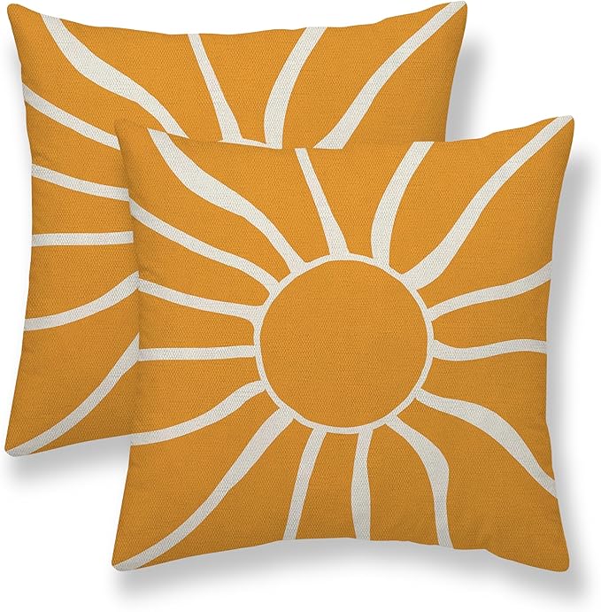 Boho Sun Pillow Covers 16x16 Set of 2, Outdoor Burnt Orange Bohemian Sunset Sunshine Decorative Throw Pillow Covers Linen ...