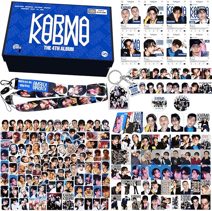 KPOPBP New Album Karma Gift Box Set, Photocards, Laptop Stickers, Keychain, Lanyards and Tape Rolls, Gift for SKZ Boys and...