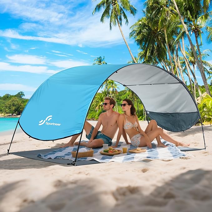 Sportneer Beach Tent Sun Shelter Beach Shade Canopy UPF 50+ UV Protection with 8 Wind Ropes and 12 Ground Stakes for Beach...