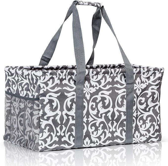Lucazzi Extra Large Utility Tote Bag - Oversized Collapsible Reusable Wire Frame Rectangular Canvas Basket With Two Exteri...