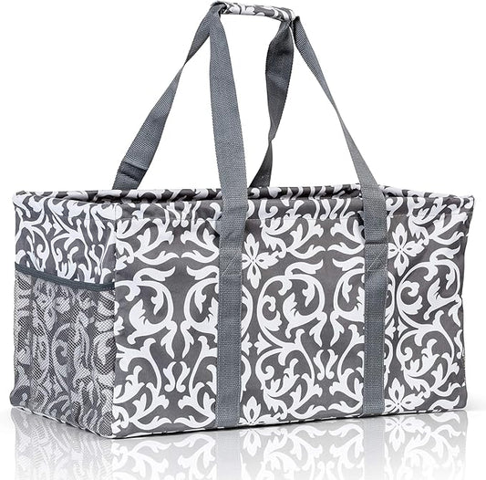 Lucazzi Extra Large Utility Tote Bag - Oversized Collapsible Reusable Wire Frame Rectangular Canvas Basket With Two Exteri...