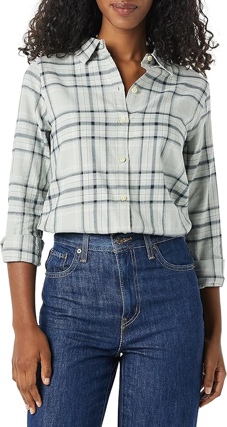 Amazon Essentials Women's Regular-Fit Long-Sleeve Lightweight Plaid Flannel Shirt