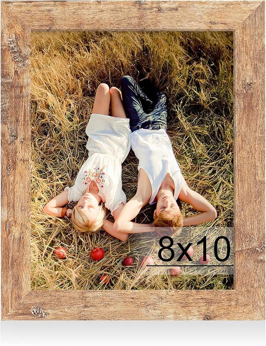 iRahmen 8x10 Picture Frame with HD Tempered Glass, Wood Photo Frame for Tabletop and Wall Display (Rustic Brown, 1 Pack)
