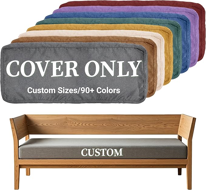 ColourTree Custom Size Cushion Cover, Slipcover Replaceable Bench Cushion Cover, Furniture/Window Seat Cover, 100+ Colors/...