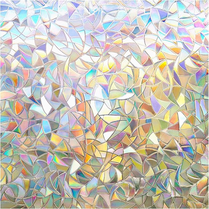 rabbitgoo Window Privacy Film Rainbow Film Decorative Window Sticker, 3D Static Stained Glass Cling Tint for Home Heat Con...