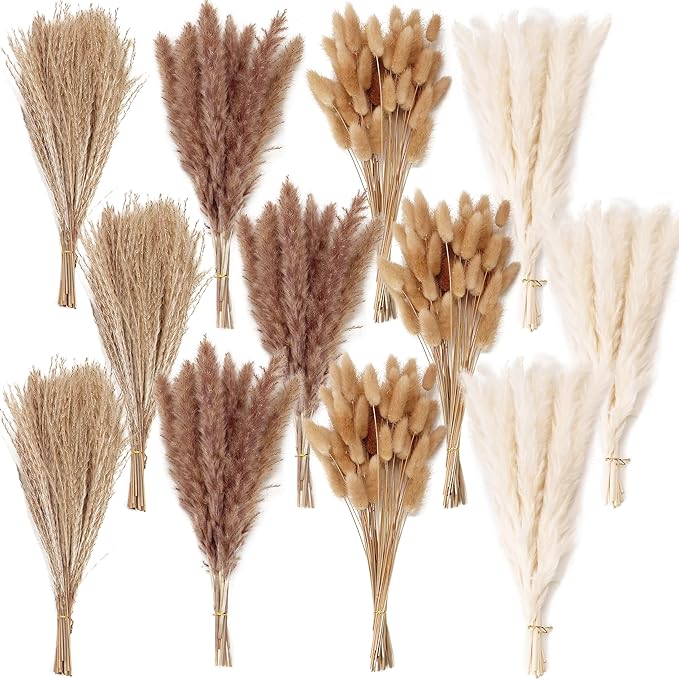 300 PCS Dried Flower Bouquet – Pampas Grass, Floral Decor for Home, Wedding, and Boho Style | Perfect for Vases, Fall, Spr...