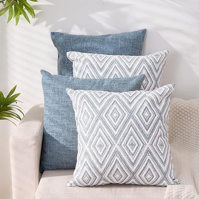 HPUK Decorative Throw Pillow Covers Set of 4 Square Couch Pillows Linen Cushion Cover for Couch Sofa Living Room, 18"x18" ...