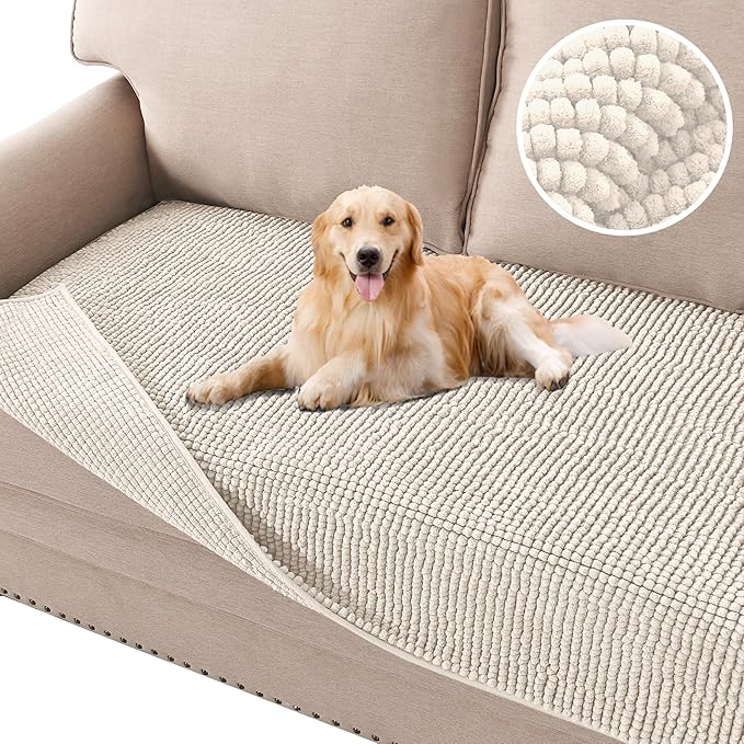 H.VERSAILTEX Plush Chenille Dog Bed Cover Thick Soft Sofa Covers Loveseat Cover for 2 Cushion Couch Anti Slip Couch Cover ...