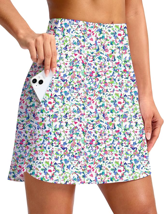 G Gradual 18" Golf Skirts for Women Zipper Pockets Mid Length Skort with Shorts Underneath High Waist Tennis Pickleball