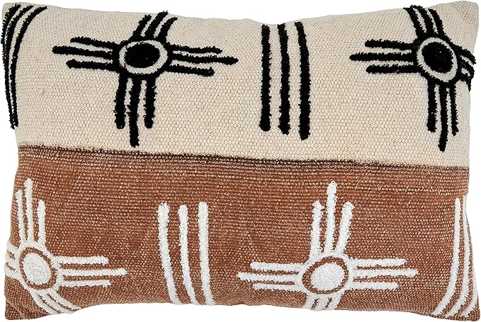 SARO LIFESTYLE Ryder Collection Two-Tone Design Printed and Embroidered Pillow Cover, 16"x24", Mocha