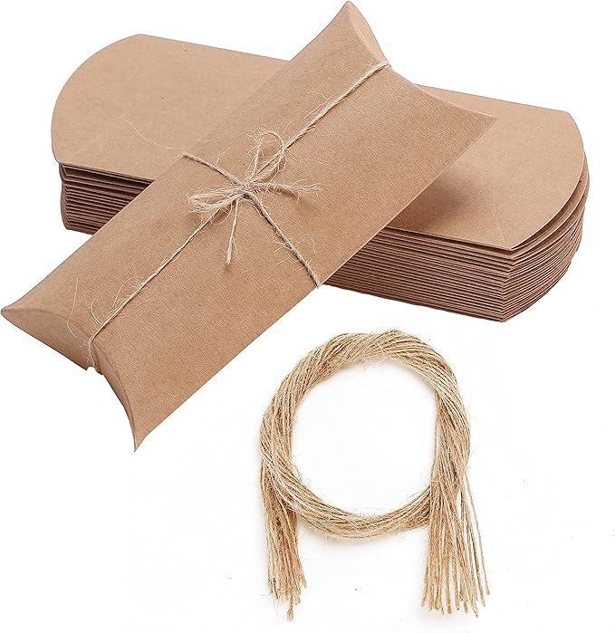 Mr. Pen Kraft Pillow Boxes, 6.3x3.4x1.3 in, 25 Pack with Jute Twines, Kraft Gift Boxes, Paper Boxes for Gifts