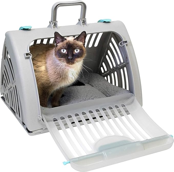 SportPet Large Hard-Sided Travel Cat Carrier - Cat Carrier with Patented Wide Side-Opening Door, Foldable Portable Pet Car...