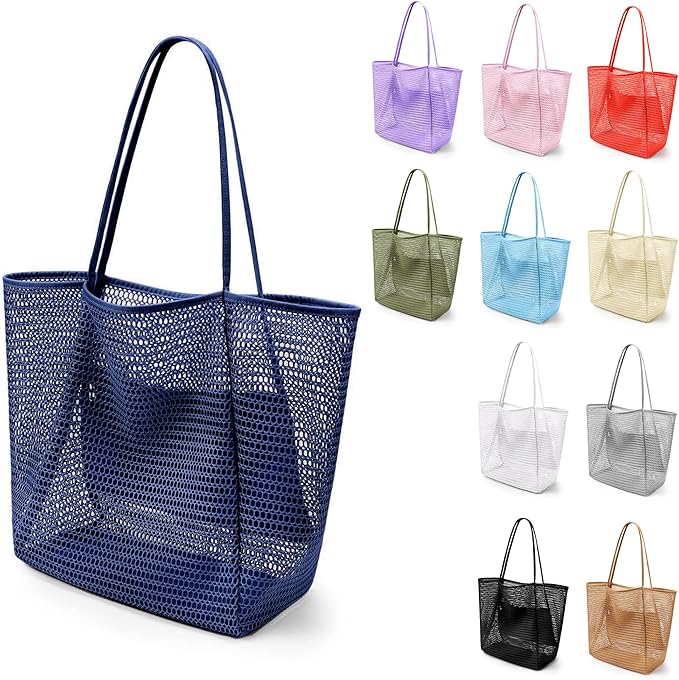 Frenou Mesh Tote Beach Bag For Women Fairycore Hobo Bag,Shoulder Bag Casual Crochet Bags Navy