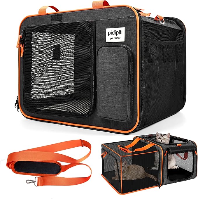 pidipiti 20 x 14 x 14 inches Expandable pet Carrier for 1 Large cat Under 25 lbs,2 Medium Cats 20 lbs+,cat Crate/Bag for S...