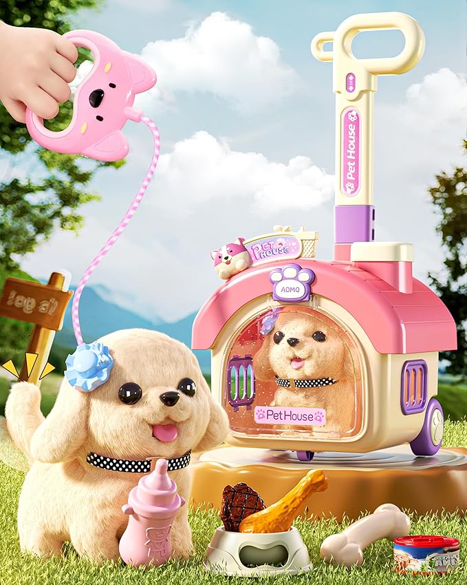 23Pcs Dog Toys for Kids Girls, Walking Barking Interactive Realistic Stuffed Dog with Portable Puppy Stroller & Accessorie...