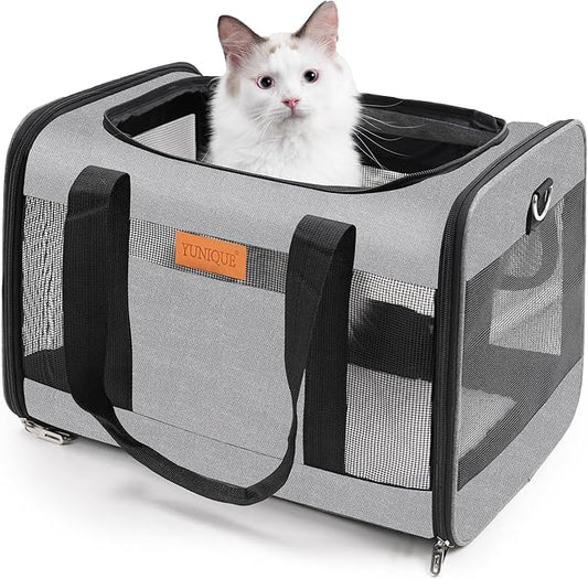 YUNIQUE Soft-Sided Cat & Dog Carrier for Pets Up to 15 Lbs, Airline Approved Collapsible Travel Puppy Carrier with Lightwe...