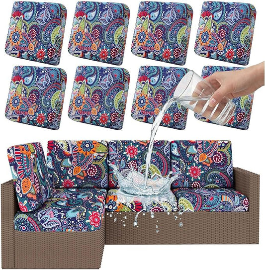 Smiry Waterproof Patio Cushion Covers, Stretch Outdoor Couch Slipcovers Replacement Washable Furniture Protector Sofa Chai...