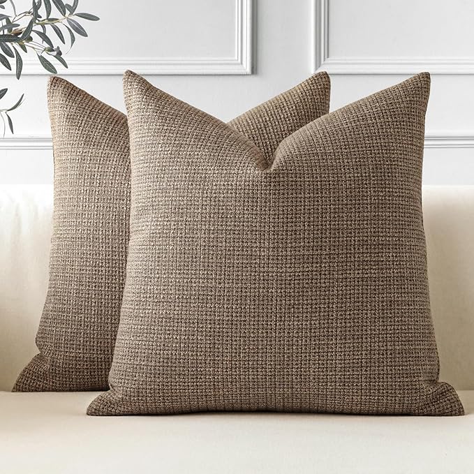 OTOSTAR Pack of 2 Throw Pillow Covers 20x20 Inch Linen Coffee Brown Pillowcases Farmhouse Decorative Solid Pillow Covers 5...