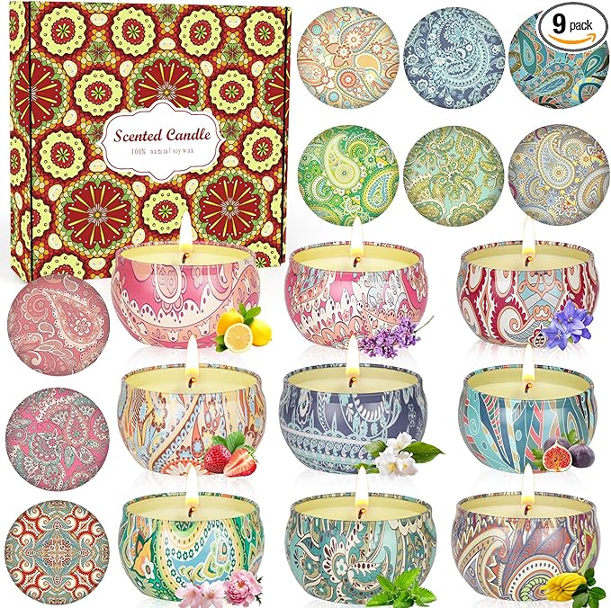 9 Pack 22.5oz in Total Scented Candles Gifts for Women,140-160 Hours Home Scented Candles,Aromatherapy Candle Gifts Set, S...