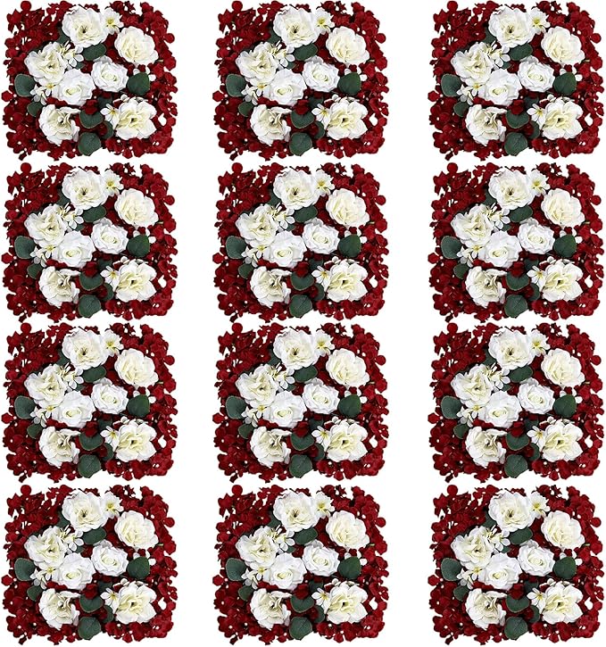 DIYDOFUN Flowers Wall Backdrop - 12 PCS 15 X 15 inch Artificial Silk Floral Panels for Wedding Celebrations Bridal Shower ...