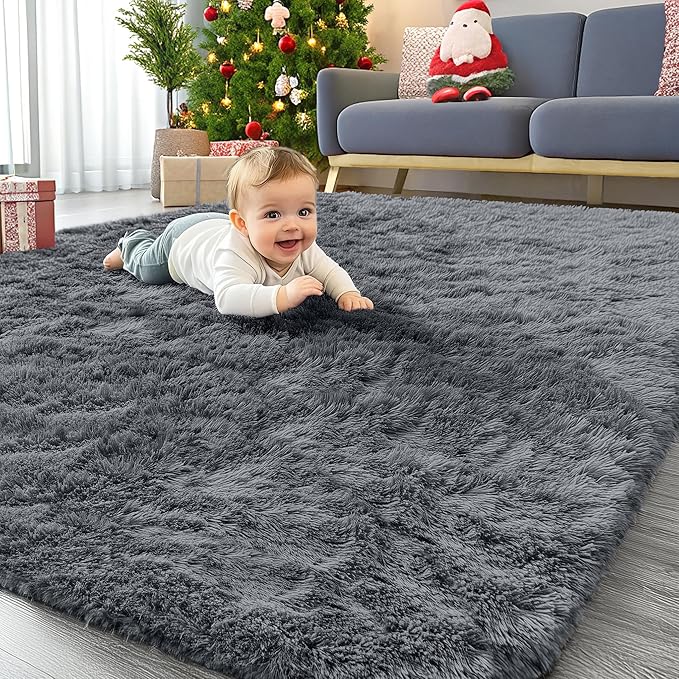 OLANLY Area Rugs for Living Room Bedroom, Machine Washable 4x5.9 ft Soft Fluffy Shaggy Bedside Rug, Indoor Floor Carpet fo...