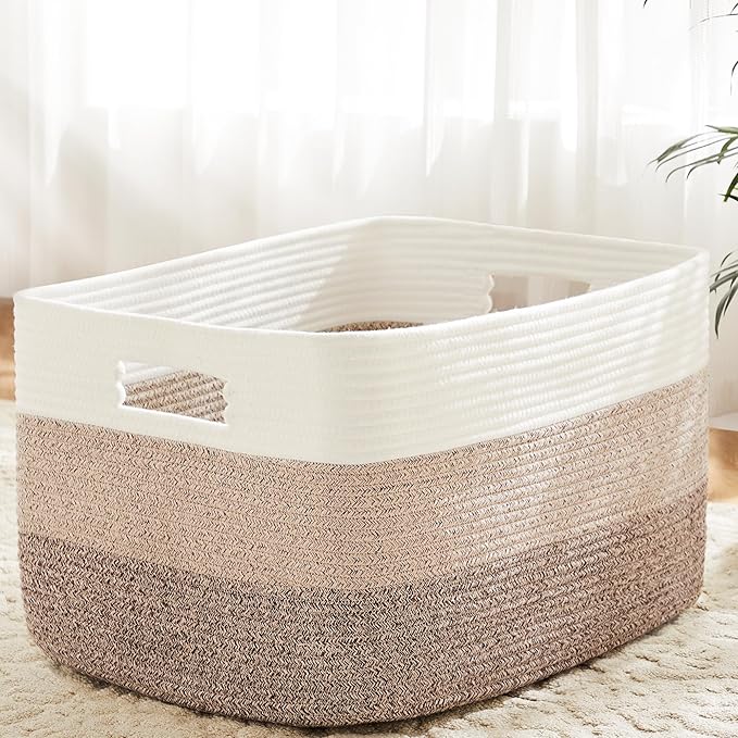 Artfeel Blanket Basket,Rectangle Woven Baskets for Storage,65L Laundry Basket for Decorative Nursery Blanket,Toys,Dirty Cl...