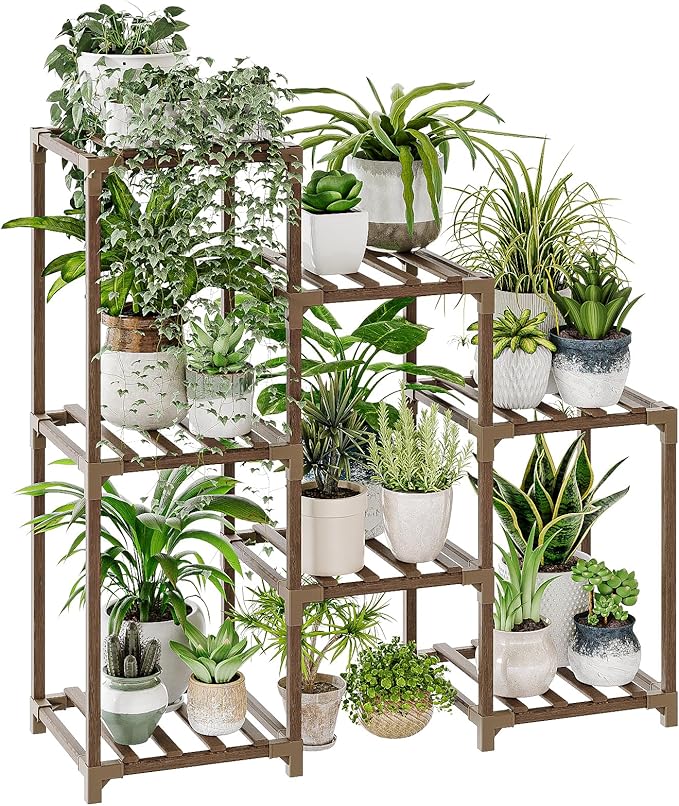 Bamworld Plant Stand Indoor Plant Shelf Outdoor Wood Plant Rack for Multiple Plants 3 Tiers Ladder Plant Holder for Living...