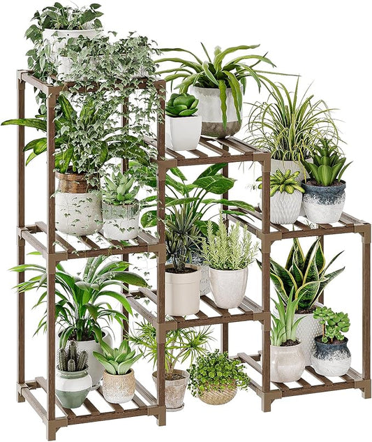 Bamworld Plant Stand Indoor Plant Shelf Outdoor Wood Plant Rack for Multiple Plants 3 Tiers Ladder Plant Holder for Living...